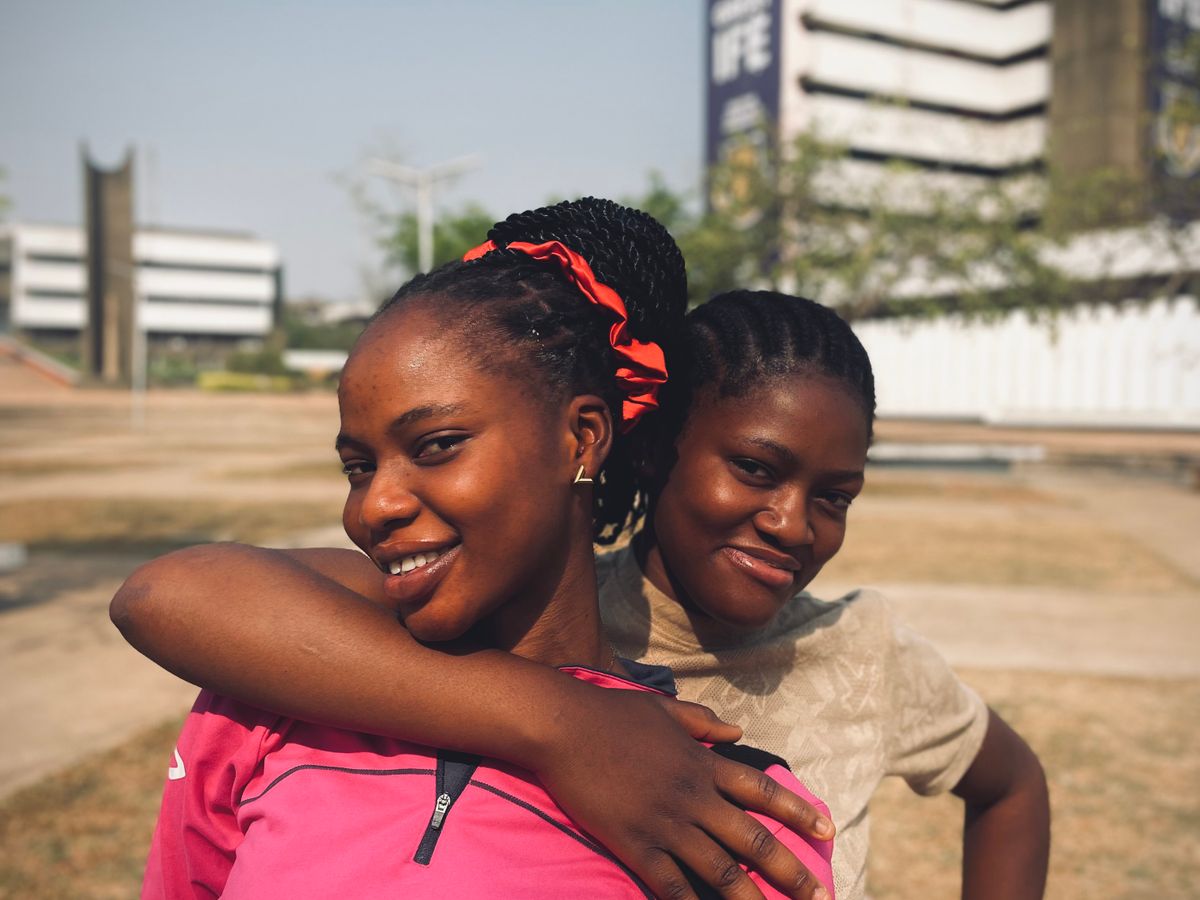 Two university students on campus